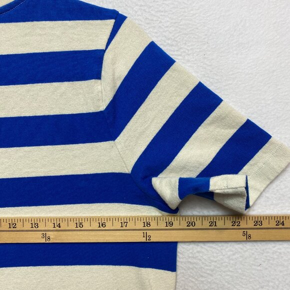 SEZANE Dress Womens XL Blue Cream EMY Stripes Button Shoulder Maxi - Picture 14 of 15